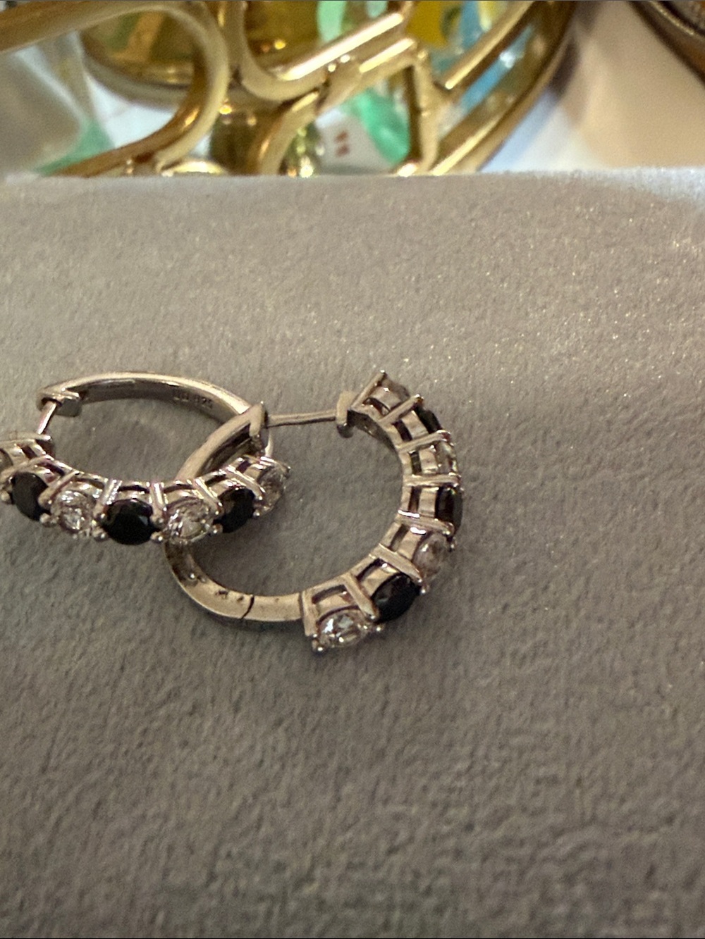 Silver Hoop Earrings with Black and Clear Stones - Elegant Women’s Jewelry